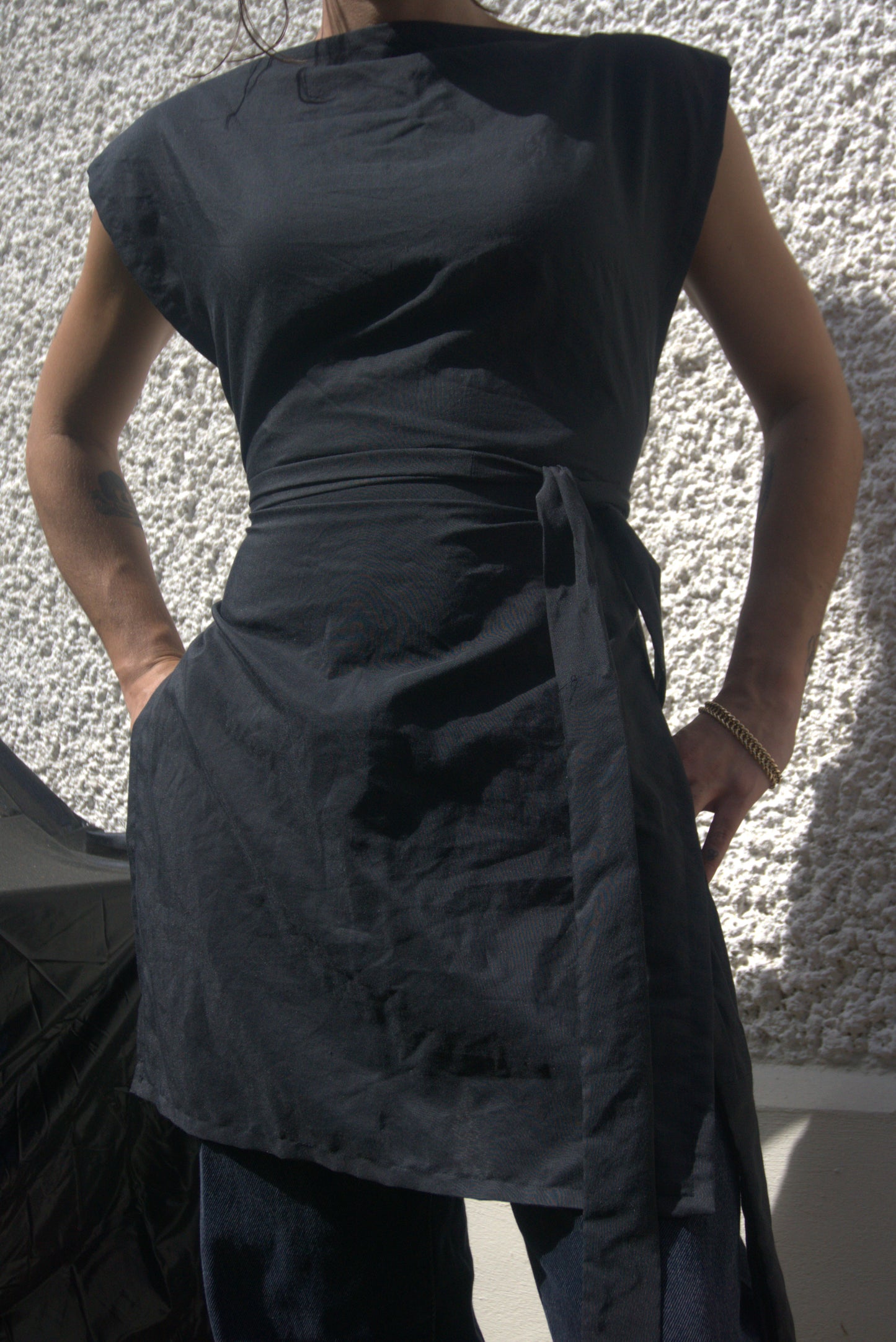 ziggi dress midi - satin de coton noir