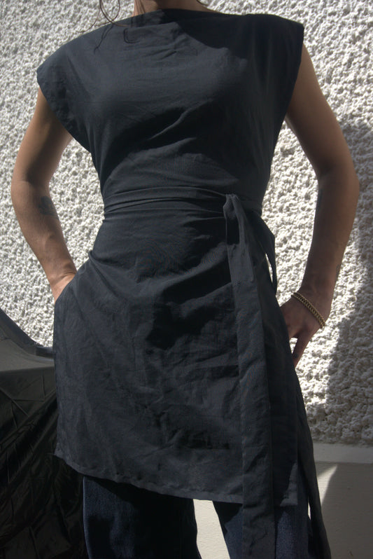 ziggi dress midi - satin de coton noir